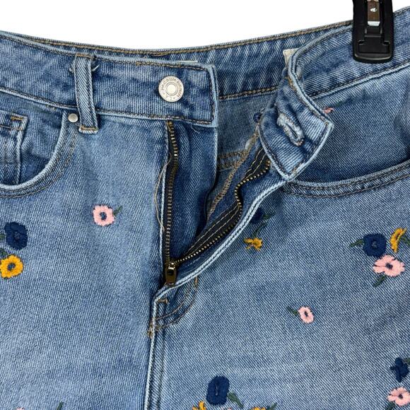 Pacsun SZ 26 Mom Jean Shorts Floral Embroidered Cuffed Hi-Rise Zip-Fly Pockets - Picture 3 of 8